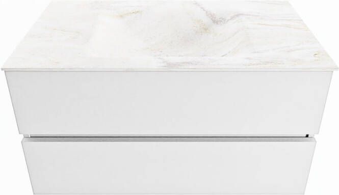 Mondiaz VICA-DLUX 90cm badmeubel onderkast Talc 2 lades. Inbouw wastafel CLOUD midden zonder kraangat kleur Ostra.