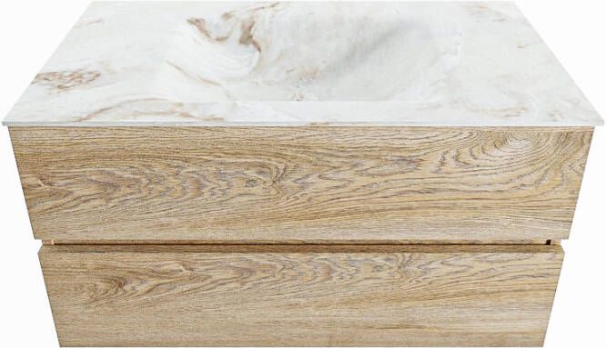 Mondiaz Vica Dlux badmeubel 90cm Washed Oak Cloud wastafel Frappe midden zonder kraangat
