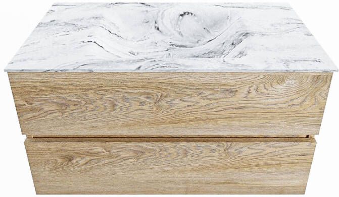 Mondiaz Vica Dlux badmeubel 90cm Washed Oak Cloud wastafel Glace midden met 1 kraangat