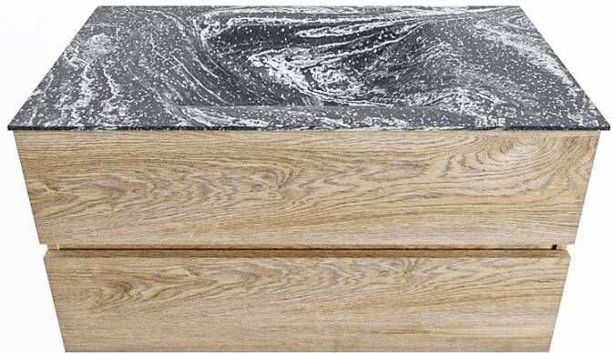 Mondiaz Vica Dlux badmeubel 90cm Washed Oak Cloud wastafel Lava midden met 1 kraangat