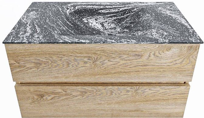 Mondiaz Vica Dlux badmeubel 90cm Washed Oak Cloud wastafel Lava midden zonder kraangat