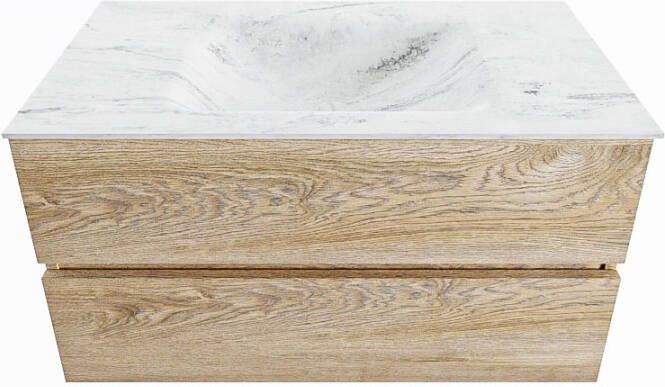 Mondiaz Vica Dlux badmeubel 90cm Washed Oak Cloud wastafel Opalo midden met 1 kraangat
