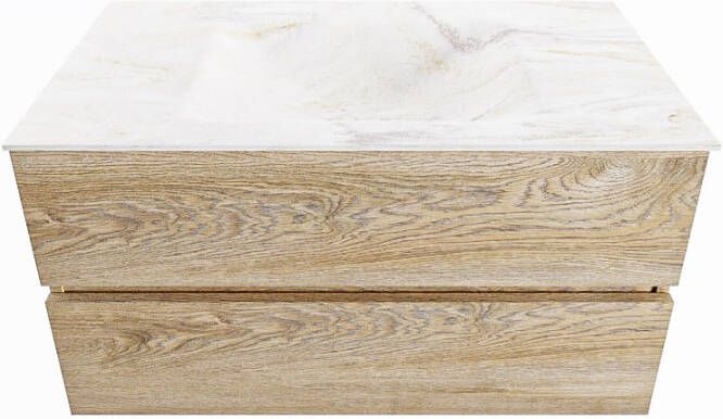 Mondiaz Vica Dlux badmeubel 90cm Washed Oak Cloud wastafel Ostra midden met 1 kraangat
