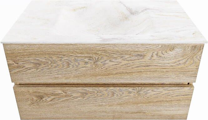 Mondiaz Vica Dlux badmeubel 90cm Washed Oak Cloud wastafel Ostra midden zonder kraangat