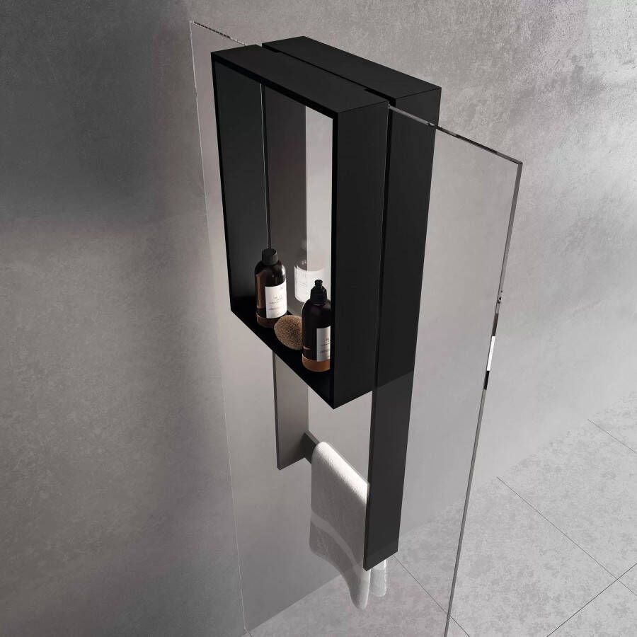 Novellini Frame planchet 35x90cm + haak en handdoekhouder mat zwart