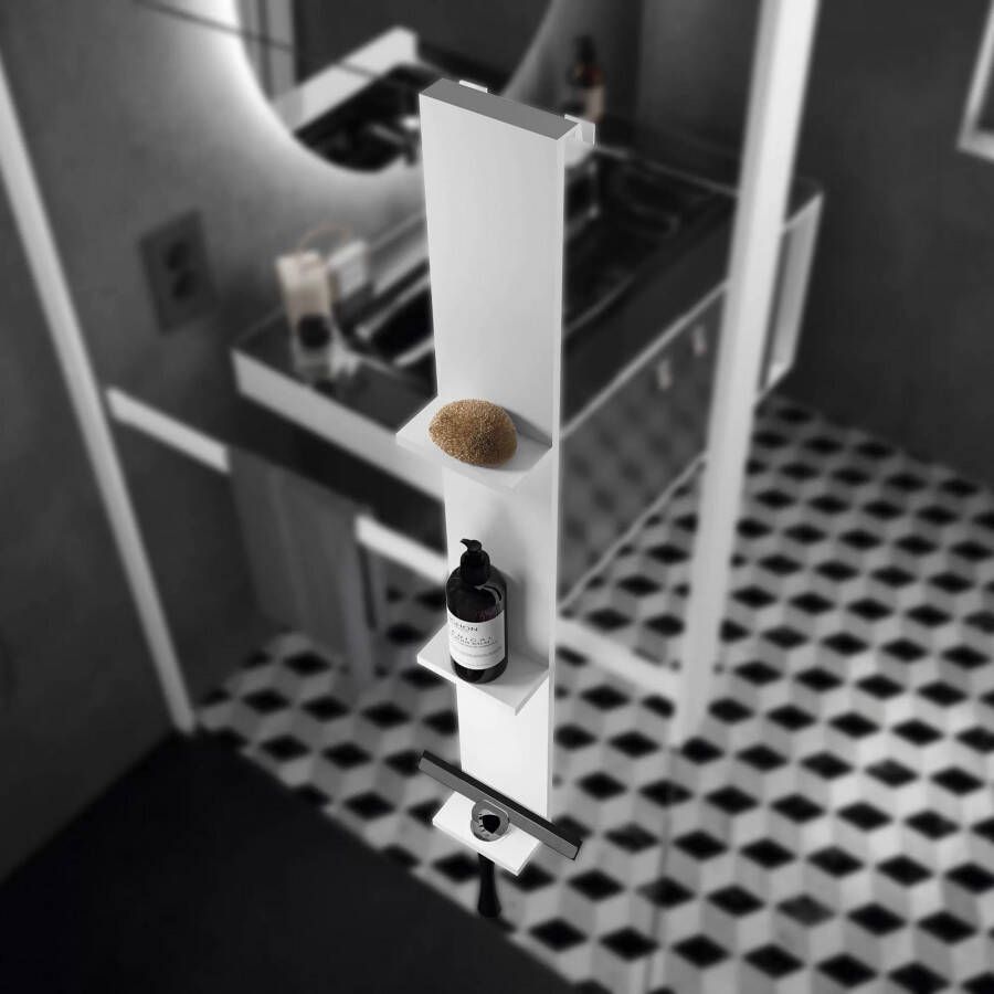 Novellini Frame planchet hangend 76x12cm + haak en wisserhouder mat wit