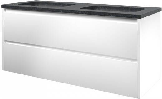 Proline Elegant badmeubel met hardsteen wastafel met 2 kraangaten en onderkast symmetrisch Mat wit 120x46cm (bxd)