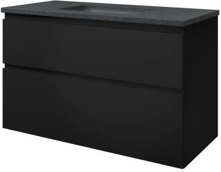Proline Elegant badmeubel met hardsteen wastafel zonder kraangat en onderkast a-symmetrisch Mat zwart 60x46cm (bxd)