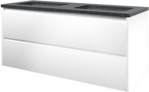 Proline Elegant badmeubel met hardsteen wastafel zonder kraangat en onderkast symmetrisch Mat wit 120x46cm (bxd)
