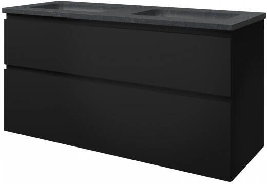 Proline Elegant badmeubel met hardsteen wastafel zonder kraangaten en onderkast a-symmetrisch Mat zwart 120x46cm (bxd)