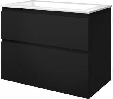 Proline Elegant badmeubel met polystone wastafel zonder kraangat en onderkast a-symmetrisch Mat zwart Glans wit 60x46cm (bxd)