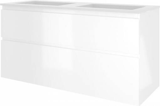Proline Elegant badmeubel met polystone wastafel zonder kraangaten en onderkast a-symmetrisch Glans wit Glans wit 120x46cm (bxd)