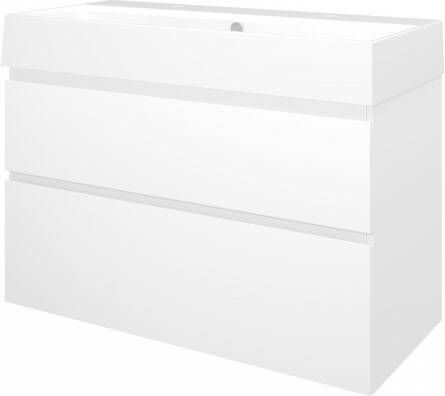Proline Loft badmeubel met keramische wastafel met 2 kraangaten en onderkast a-symmetrisch Mat wit 100x46cm (bxd)