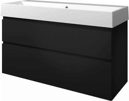 Proline Loft badmeubel met keramische wastafel zonder kraangat en onderkast a-symmetrisch Mat zwart 100x46cm (bxd)