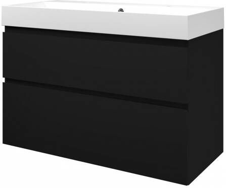 Proline Loft badmeubel met polystone wastafel met 2 kraangaten en onderkast a-symmetrisch Mat zwart Mat wit 120x46cm (bxd)