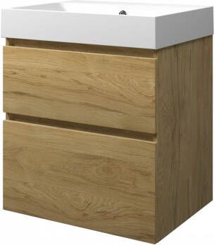 Proline Loft badmeubel met polystone wastafel zonder kraangat en onderkast a-symmetrisch Ideal oak Mat wit 120x46cm (bxd)
