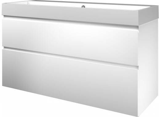 Proline Loft badmeubel met polystone wastafel zonder kraangat en onderkast a-symmetrisch Mat wit Glans wit 80x46cm (bxd)