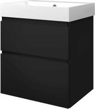 Proline Loft badmeubel met polystone wastafel zonder kraangat en onderkast a-symmetrisch Mat zwart Glans wit 120x46cm (bxd)