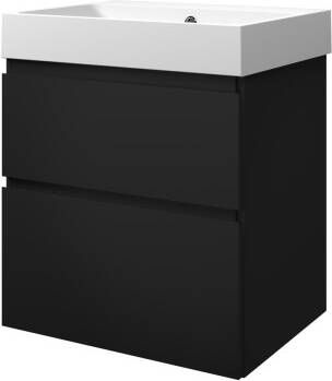 Proline Loft badmeubel met polystone wastafel zonder kraangat en onderkast a-symmetrisch Mat zwart Mat wit 60x46cm (bxd)
