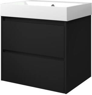 Proline Loft badmeubel met polystone wastafel zonder kraangat en onderkast symmetrisch Mat zwart Glans wit 60x46cm (bxd)