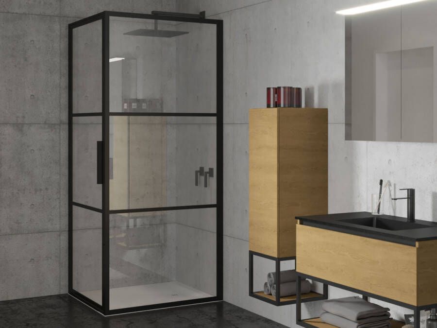 Riho Grid GB201 douchecabine zij-instap 100cm deur x 90cm zijwand met mat zwart profiel