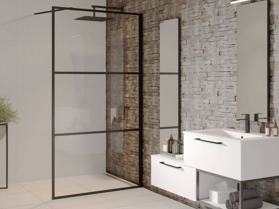 Riho Grid douchewand 90x200cm zwart profiel en helder glas G004025121 - Foto 3