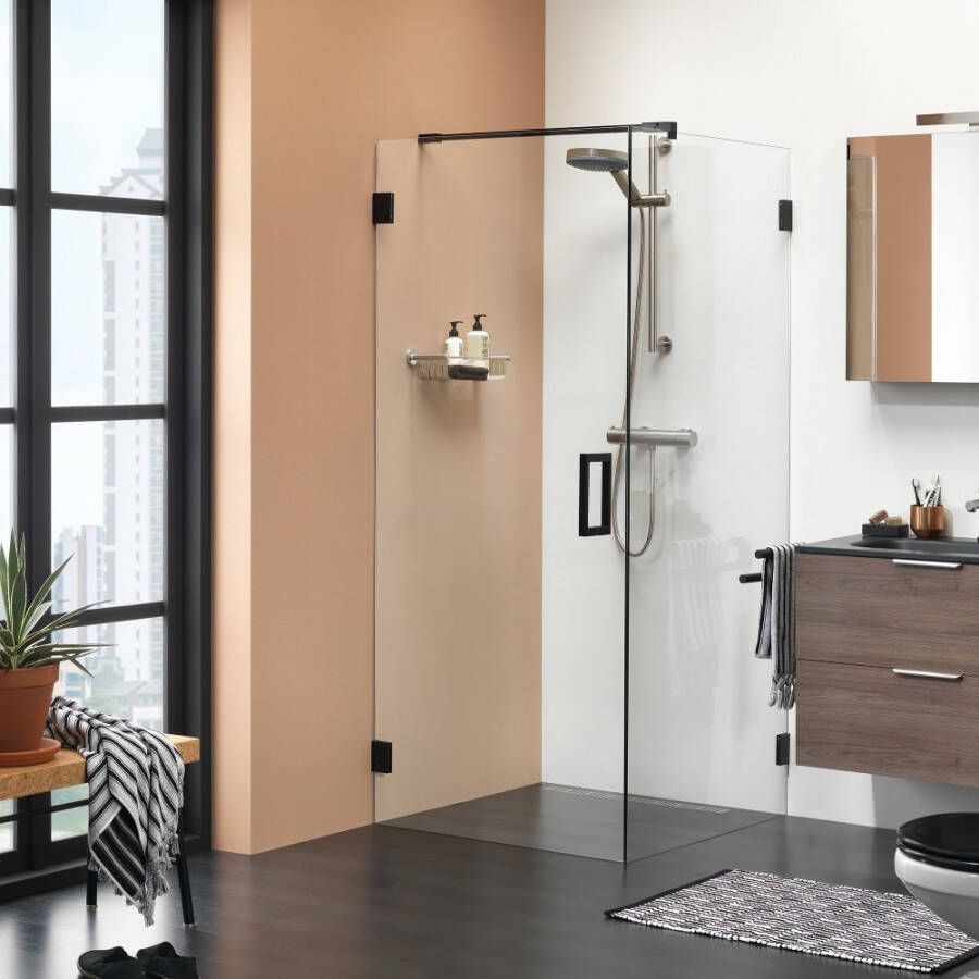 Douche Concurrent Douchecabine Sealskin Get Wet I Am Vierkant 90x90x200cm Mat Zwart Helder Glas Antikalk
