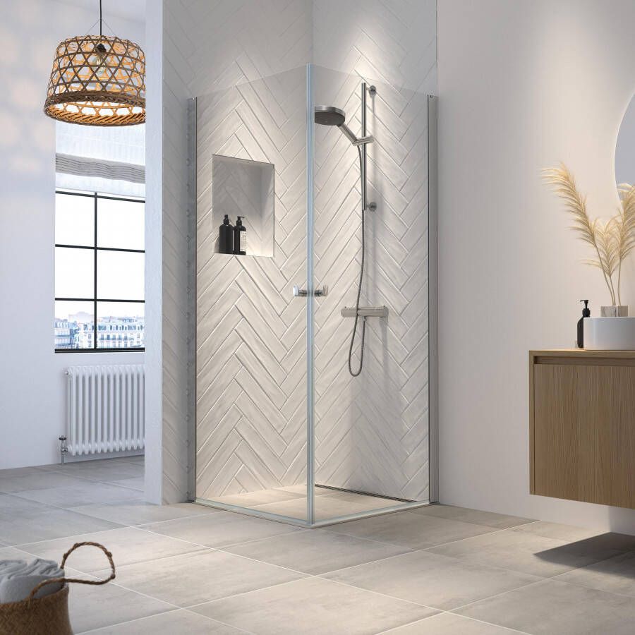 Sealskin Hooked douchecabine hoekinstap 200 x 100 x 100 cm met 6 mm helder veiligheidsglas met antikalk coating zilver hoogglans - Foto 3