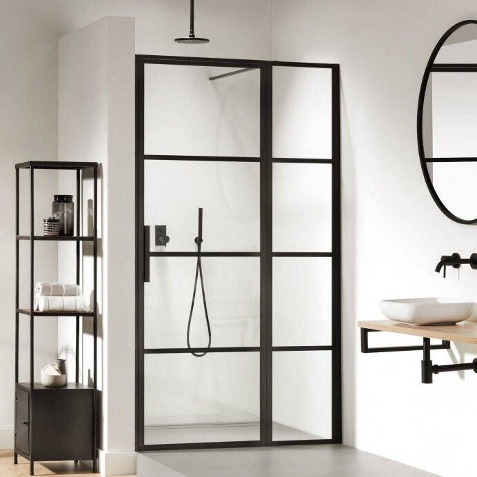Douche Concurrent Douchedeur Sealskin Soho Nisdeur Draaideur Rechts met Vaste Wand 100x210cm Zwart 8mm Helder Glas Veiligheidsglas Seal Coating - Foto 8