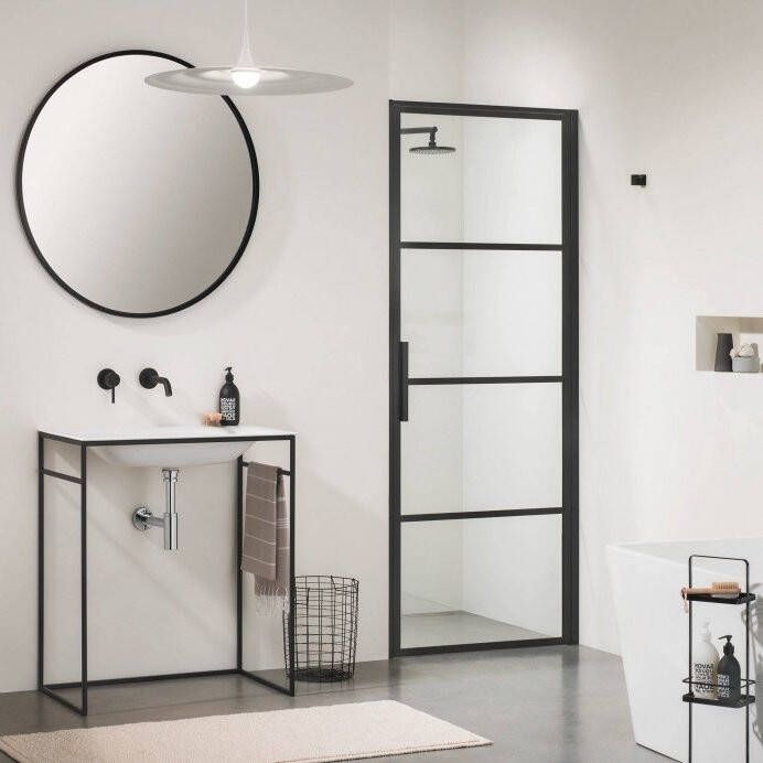 Douche Concurrent Douchedeur Sealskin Soho Nisdeur Draaideur Rechts met Vaste Wand 100x210cm Zwart 8mm Helder Glas Veiligheidsglas Seal Coating - Foto 7
