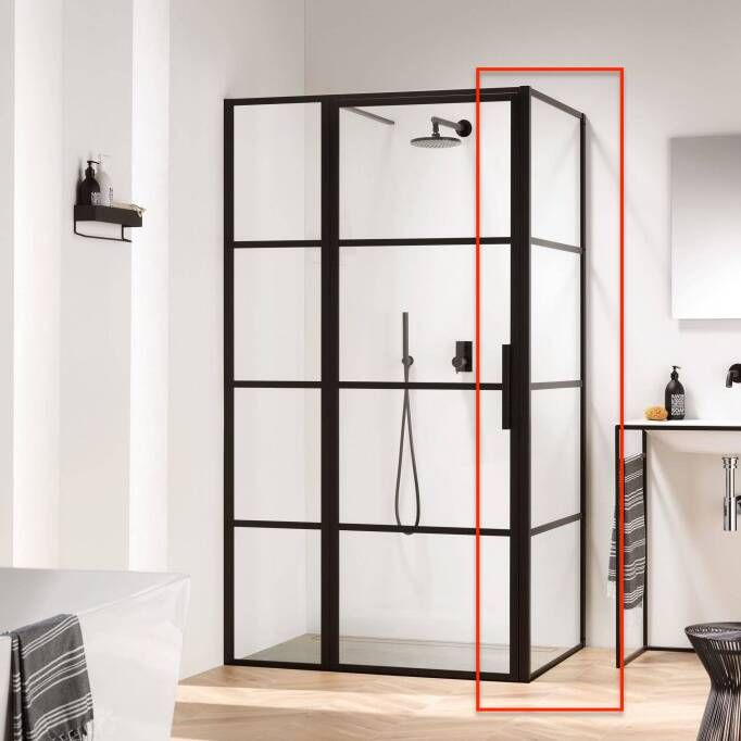 Sealskin Soho zijwand voor combinatie met een draai- en schuifdeur 100x210cm met zwart profiel en helder glas CKB011006195100 - Foto 3