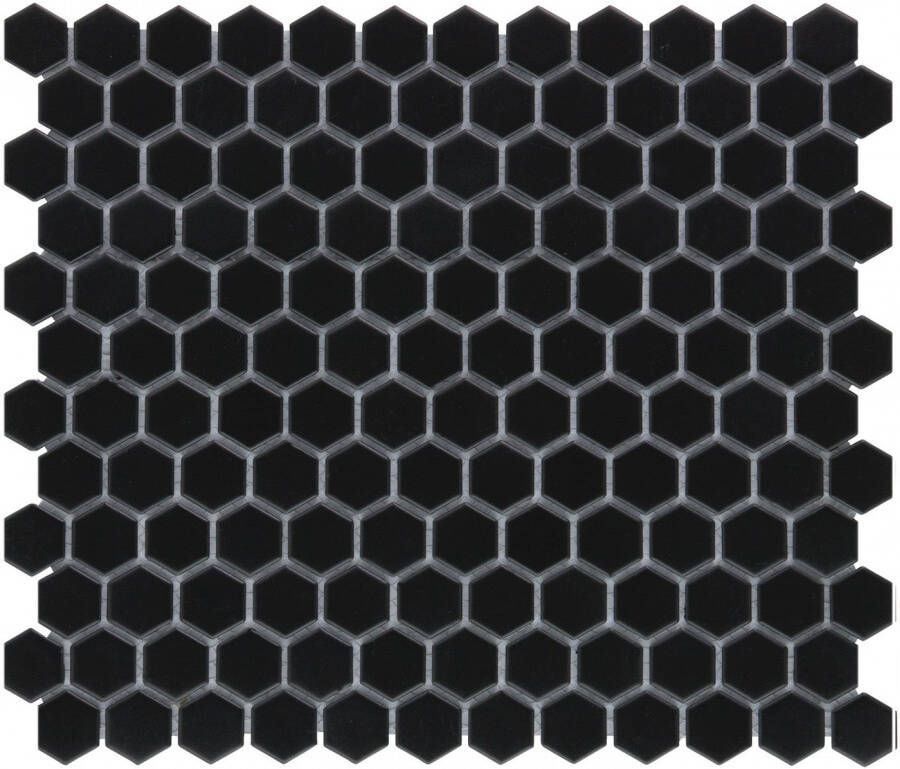 The Mosaic Factory Barcelona mozaïektegel 26x30cm wand en vloertegel Zeshoek Hexagon Porselein Black Mat AMH23317