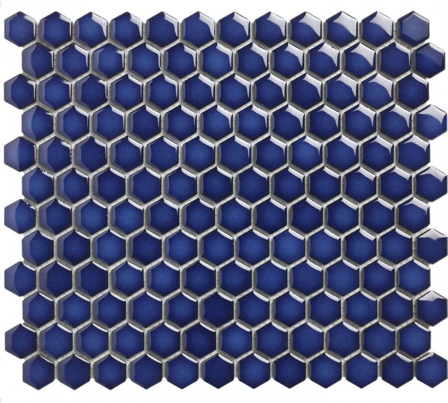 The Mosaic Factory Barcelona mozaïektegel 26x30cm wandtegel Zeshoek Hexagon Porselein Cobalt Blue Glans AFH23700