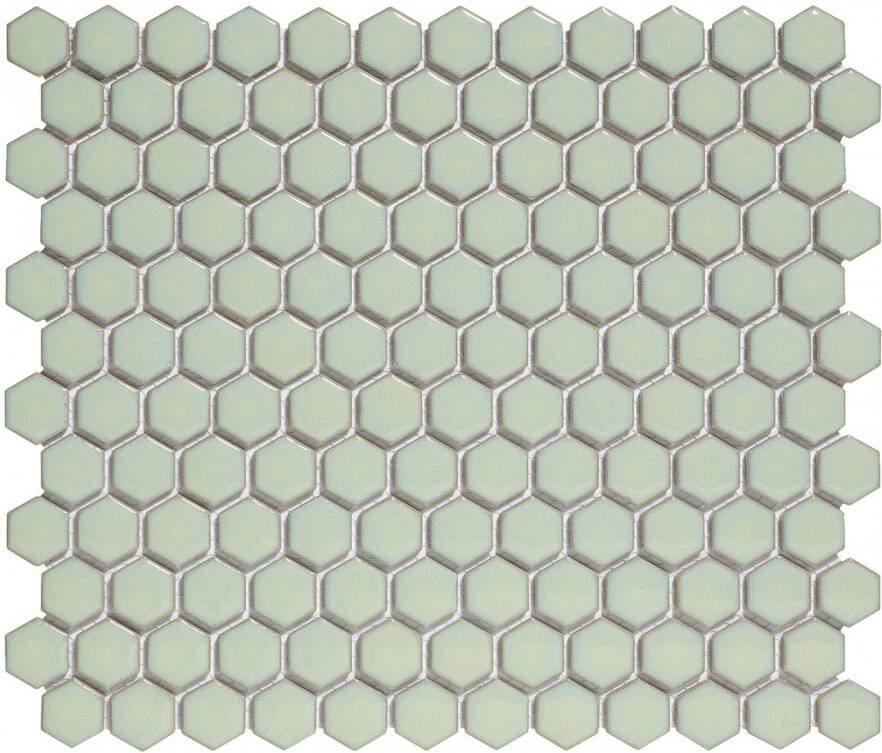 The Mosaic Factory Barcelona mozaïektegel 2.3x2.6x0.5cm Hexagon Geglazuurd porselein Antiek groen met retro rand AFH23500 online kopen