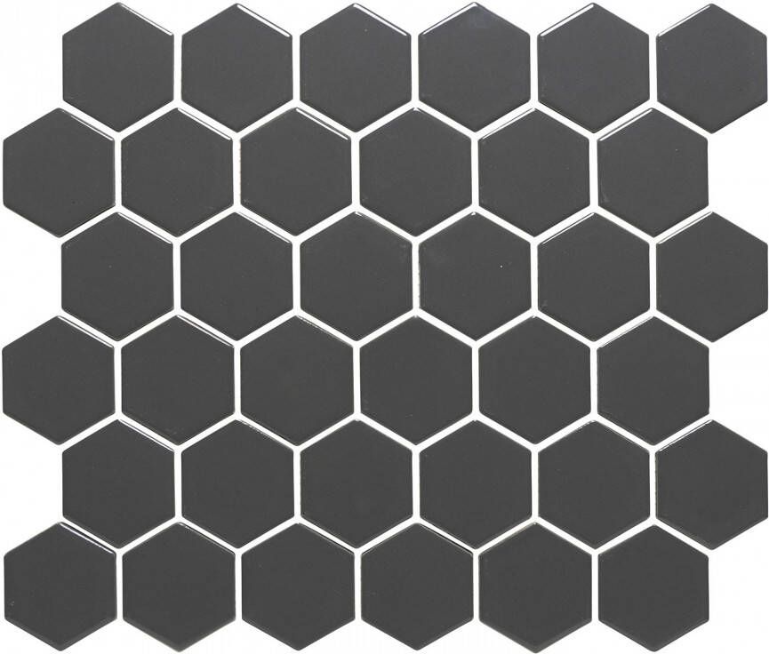 The Mosaic Factory Barcelona mozaïektegel 5.1x5.9x0.6cm voor wand en voor binnen en buiten vorstbestendig zeshoek donkergrijs glans geglazuurd porselein AFH13007 online kopen