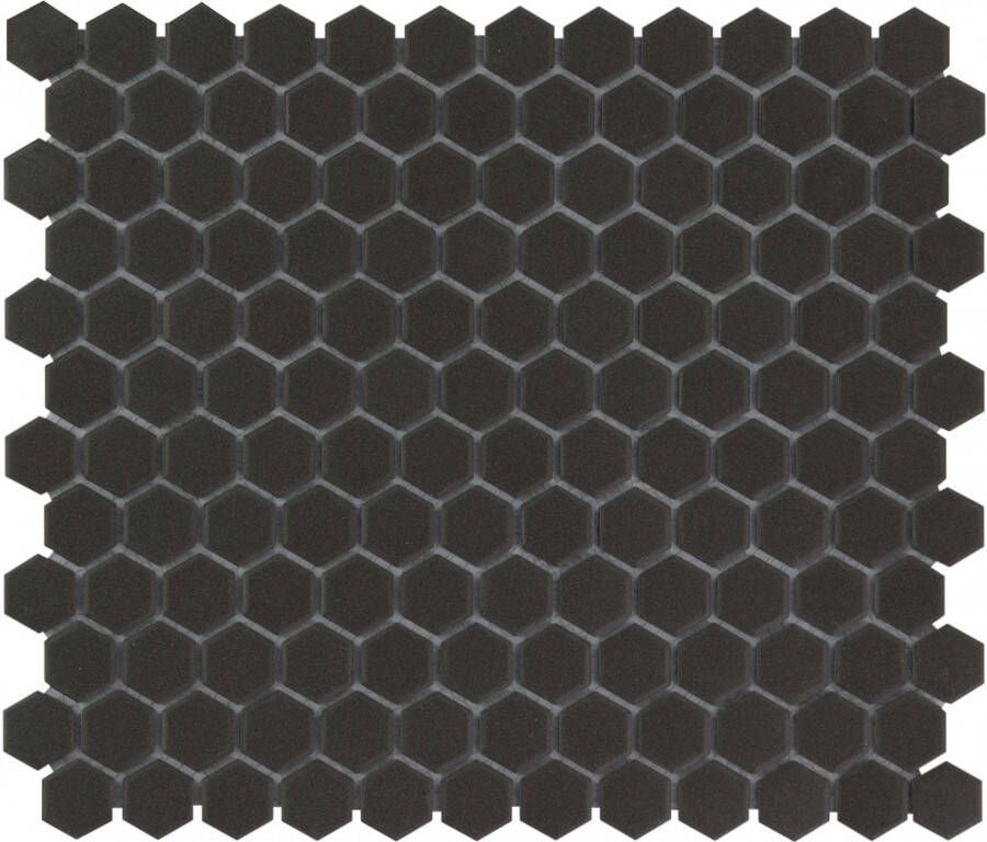 The Mosaic Factory London mozaïektegel 26x30cm wand en vloertegel Zeshoek Hexagon Porselein Black Mat LOH2017