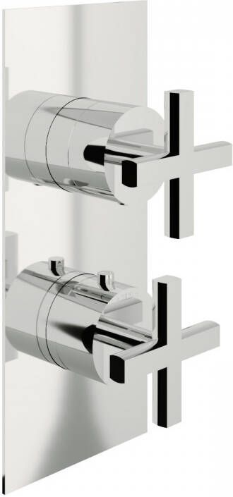 Vtwonen Cross afbouwdeel inbouw douchethermostaat met 2 weg stop omstel en kruisgrepen 22 x 9 5 cm chroom