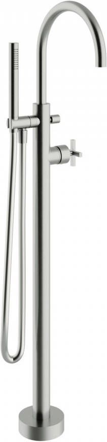 Vtwonen Cross vrijstaande badkraan met kruisgreep en staafhanddouche 102 4 x 18 7 cm geborsteld rvs