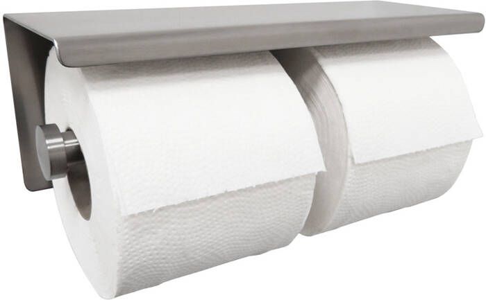 Wiesbaden Toiletrolhouder met Plateau Legplankje Dubbel 304 RVS