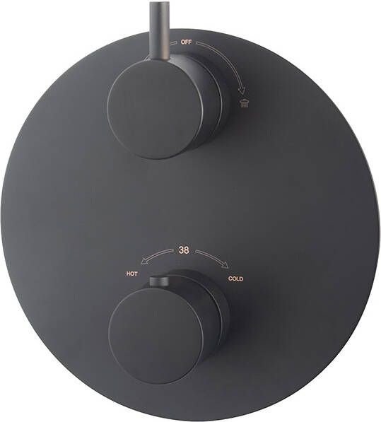 Wiesbaden Douchekraan Caral Afbouwdeel Thermostatisch Rond 2 Weg Omstelling Mat Zwart 2 Greeps