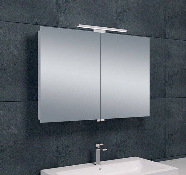 Xellanz Spiegelkast Larissa 90x60x14cm Aluminium LED Verlichting Stopcontact Binnen en Buiten Spiegel Glazen Planken online kopen