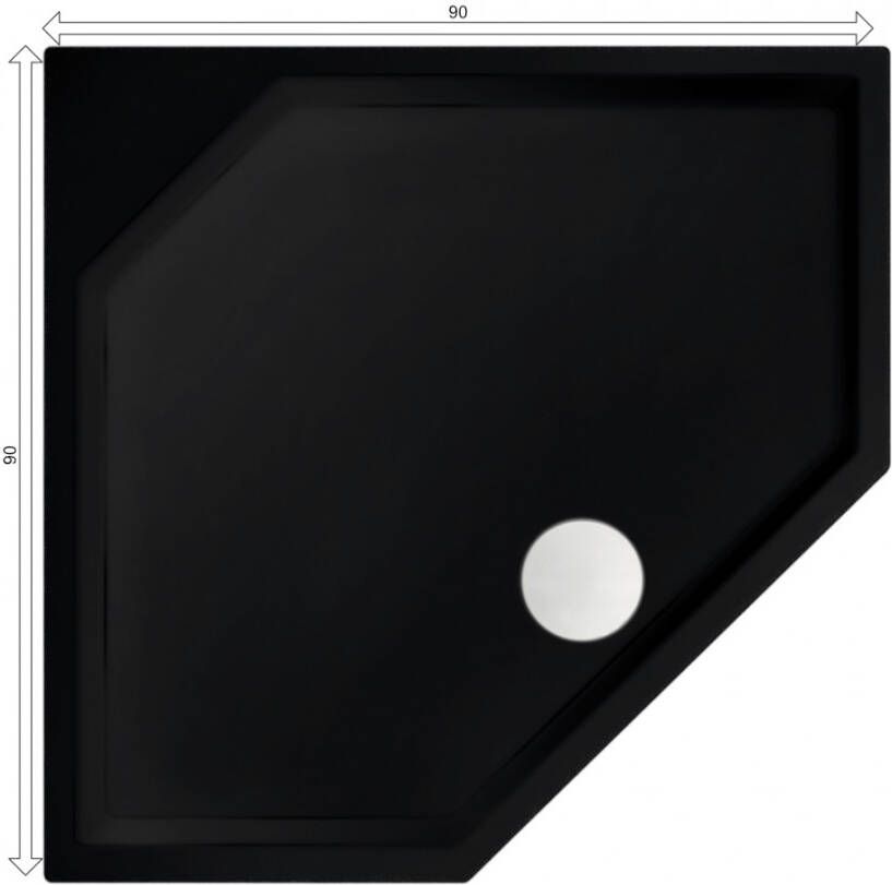 Xenz Douchebak Marshall | 90x90x4 cm | Incl.Afvoersifon-Chroom | Acryl | Vijfhoek | Zwart mat