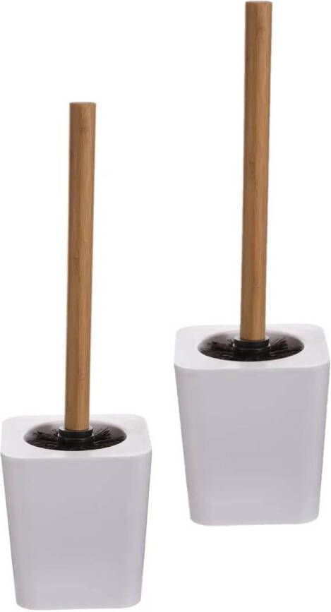 5Five 2x stuks WC- toiletborstel met houder wit kunststof bamboe 38 cm Toiletborstels