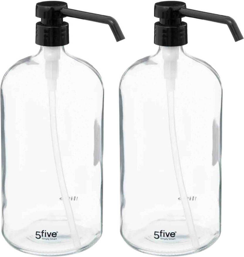 5Five 2x Stuks Zeeppompjes zeepdispensers van glas transparant 1 liter Zeeppompjes