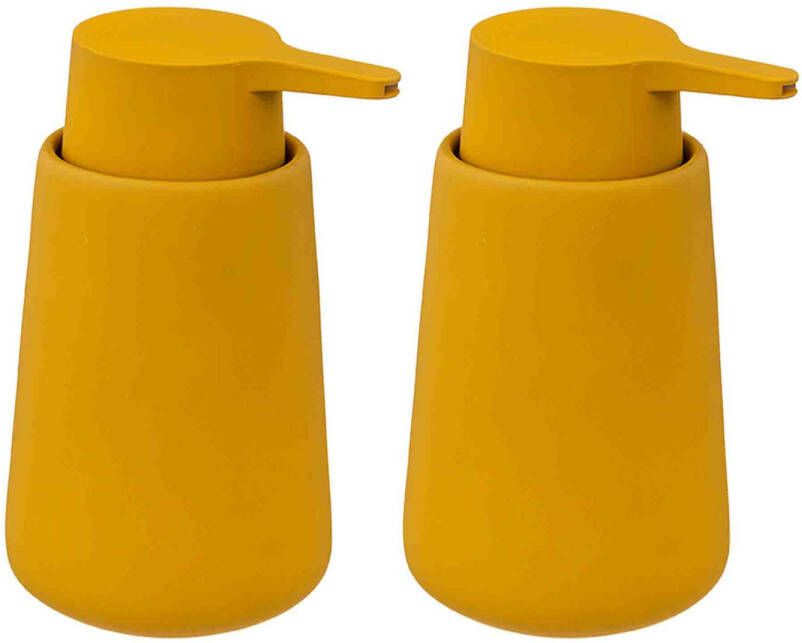 5Five 2x Stuks Zeeppompjes zeepdispensers van keramiek mosterd geel 250 ml Zeeppompjes