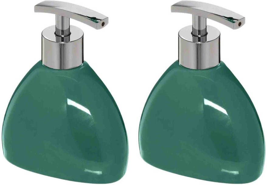 5Five 2x Stuks Zeeppompjes zeepdispensers van keramiek smaragd groen 300 ml Zeeppompjes