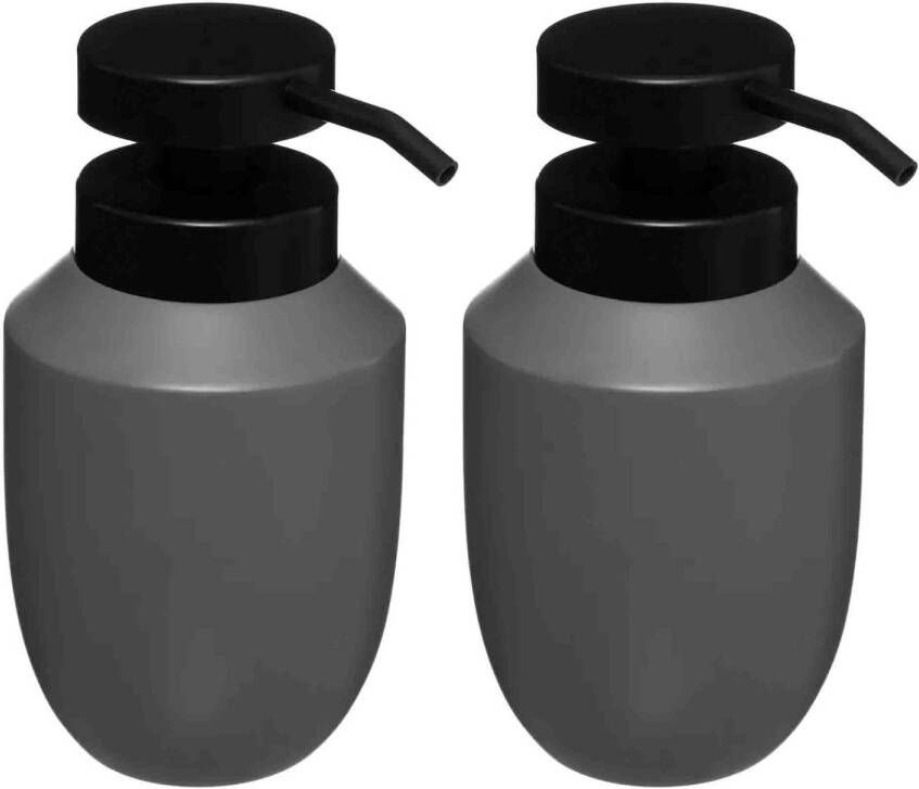 5Five 2x Stuks Zeeppompjes zeepdispensers van kunststeen grijs 320 ml Zeeppompjes