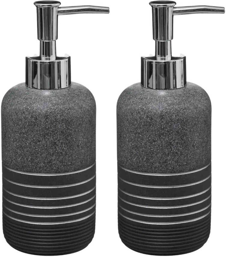 5Five 2x Stuks Zeeppompjes zeepdispensers van kunststeen zilver 300 ml Zeeppompjes