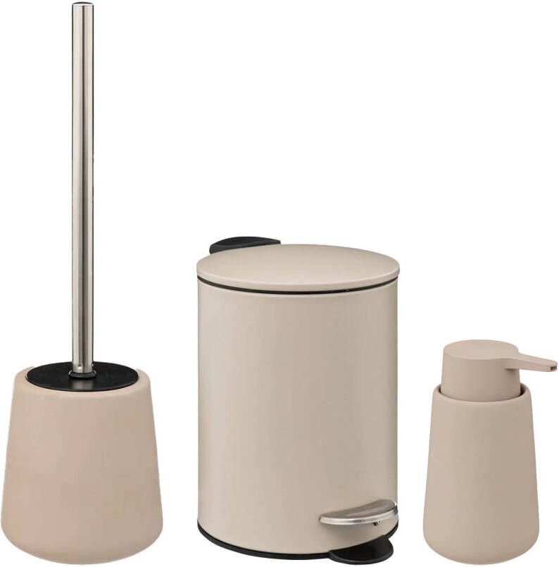 5Five Badkamer accessoires set beige zeeppompje pedaalemmer wc-borstel Badkameraccessoireset