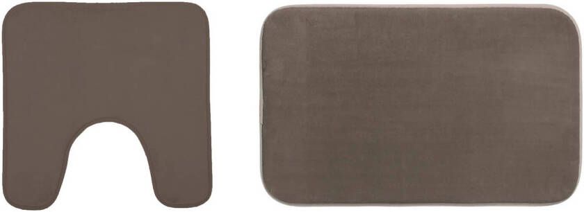 5Five Badkamerkleedje badmat tapijt setje 2x stuks memory foam taupe 48 x 80 cm 48 x 48 cm Badmatjes